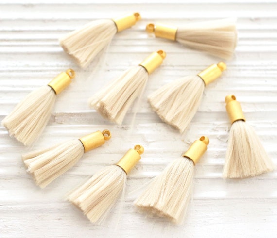 4pc latte brown tassel, mini tassels, beige tassel, gold cap tassel, tassel pendant, light brown tassel, necklace tassel, cream, dangle, N34