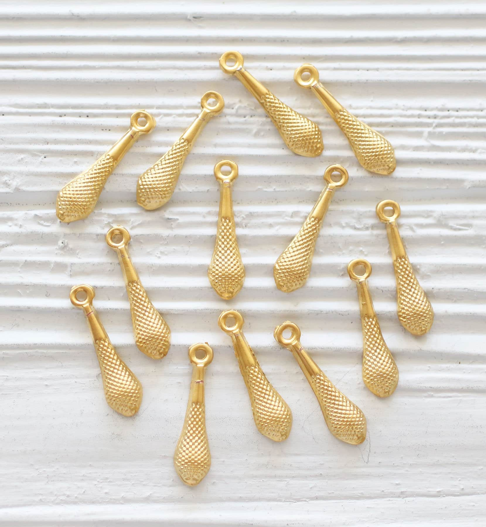 10pc Matte Gold Earring Charms, Spiral Charm, Bracelet Charms