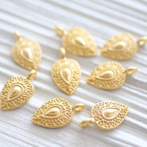 10pc large gold tribal charms, mini teardrop pendant, gold dagger, large gold charms, earrings dangle, rustic, boho large hole drop charm image 3