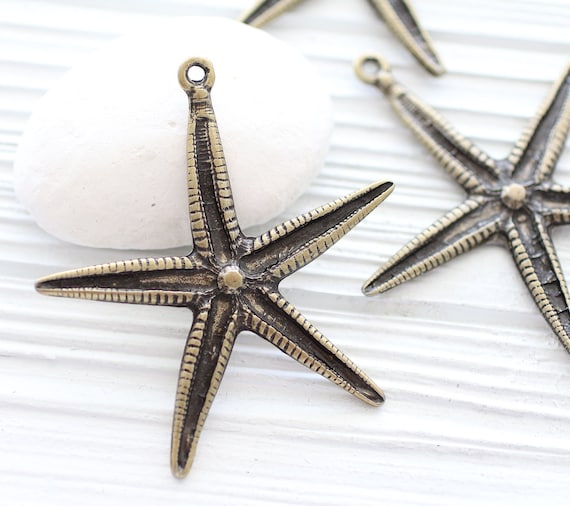 Starfish, large starfish pendant, antique gold, large pendants, sea pendants, hammered pendant, big star pendant, star jewelry findings