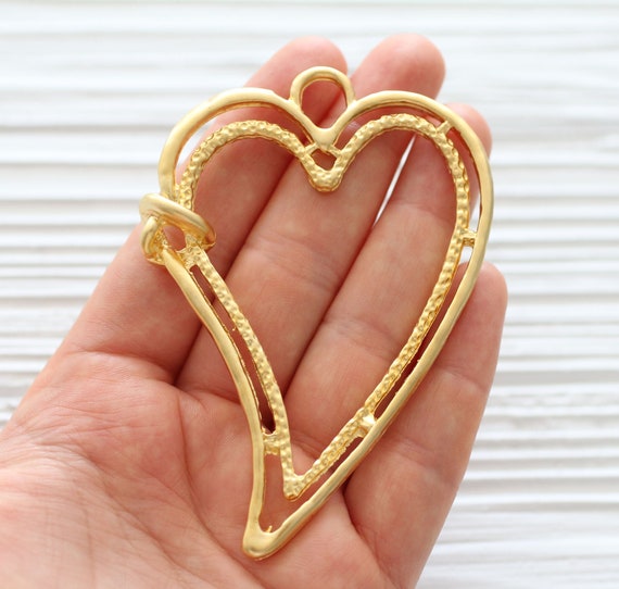 Heart pendant gold, love pendant, large gold heart pendant connector, Valentines day, gold pendant, large pendants, valentines day gift