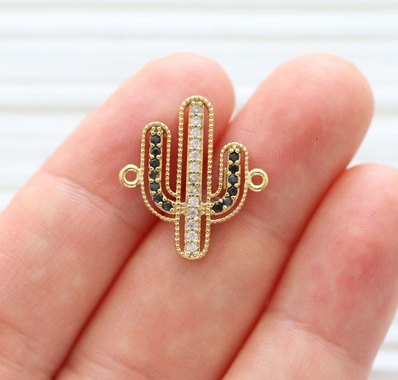 Cactus pave pendant, rhinestone pendant, desert plant, pave connector, gold pave charms, necklace rhinestone findings, bracelet charms