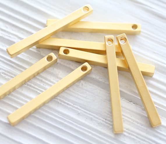 2pc bar pendant gold, square bar pendant, bar charms gold, earrings charms, gold bar pendant, rustic boho pendant, vertical stick pendant