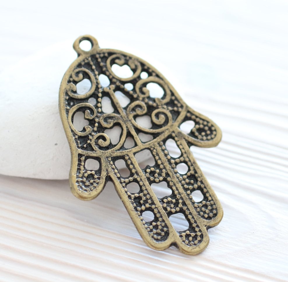 Hamsa pendant, filigree Hamsa, antique gold Hamsa pendant, antique gold ...