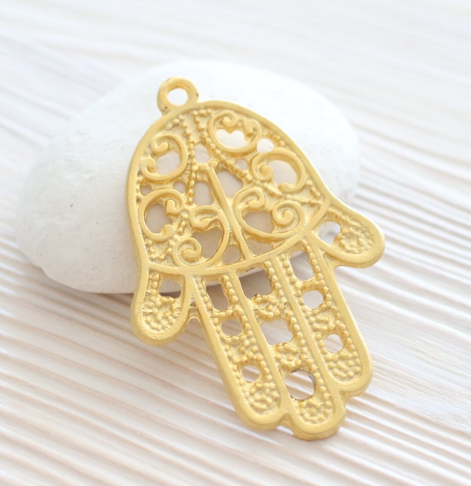 Hamsa pendant, gold Hamsa, filigree Hamsa, large gold pendant, Hamsa ...