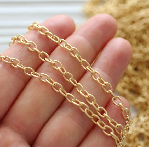 3.3 feet 4mm cable chain gold, 24K gold plated cable chain, chain, matte gold chain, gold chain, necklace chain, jewelry chain, cable chain