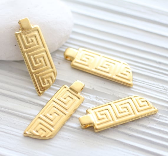 Hittite pendant, tribal pendant gold, dangles, matte gold, pendant dangle, modern pendant, unique pendant, earrings charm, charm pendant