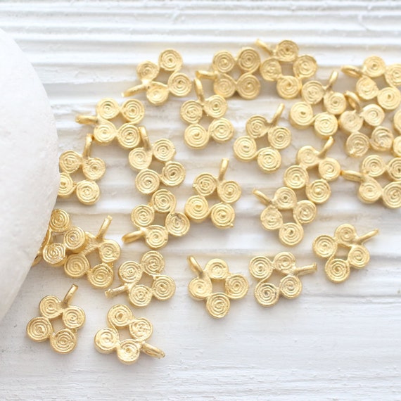 10pc matte gold tribal beads, earring charms, disc beads, spiral beads, gold beads, metal square charms, necklace charms, bracelet charms