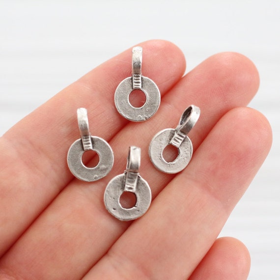 10pc round silver charm pendant, silver rustic charm, necklace charms, earring dangles, metal silver beads, round metal charms, disc beads