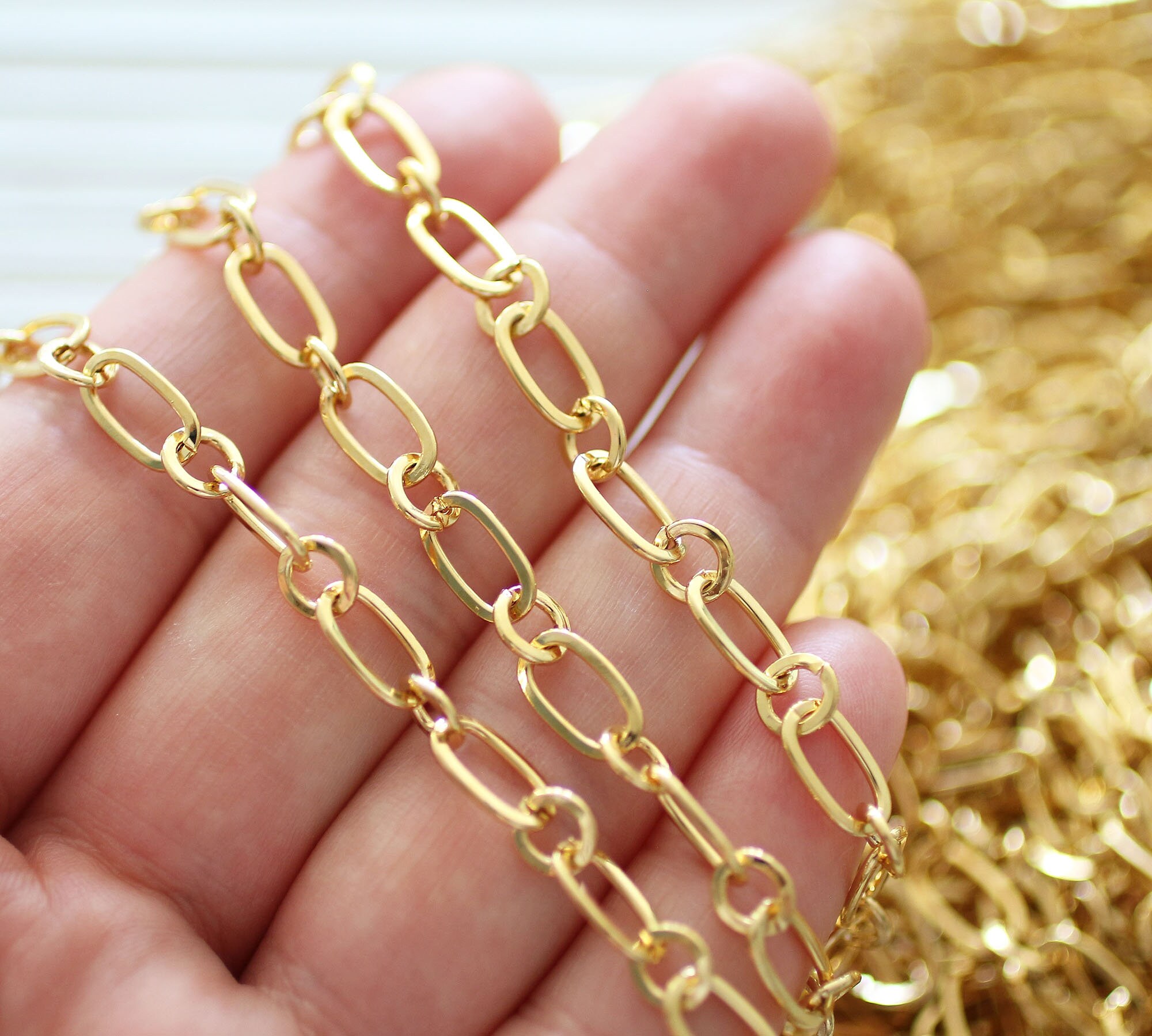 3.3 feet 10mm cable chain, 24K gold plated cable chain, gold chain