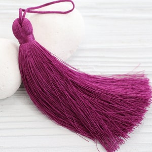 Plum fuchsia silk tassel, thick extra large tassel, door knob tassel, jewelry tassels, purse tassel charm, keychain tassel, magenta, N21