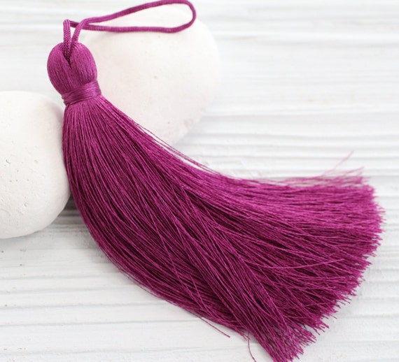 Plum fuchsia silk tassel, thick extra large tassel, door knob tassel, jewelry tassels, purse tassel charm, keychain tassel, magenta, N21