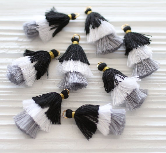 2pc black gray white layered tassels, earrings tassels, necklace tassel pendant, purse tassel charm, dangle, home decor