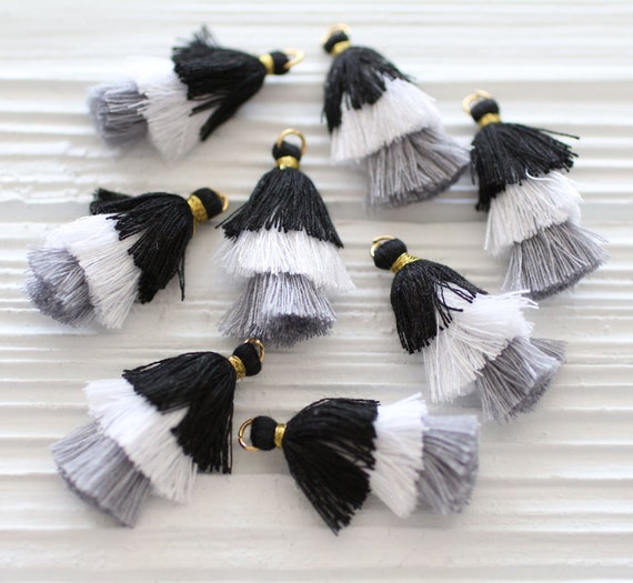 Multi layer tassels, black gray white layered tassels, earrings tassels, necklace tassel pendant, purse tassel charm, dangle, home decor