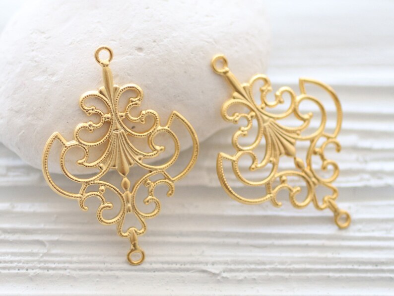 2pc filigree gold pendant, filigree connector, unique filigree findings, jewelry connectors, gold filigree pendant, earrings dangles, charm image 5