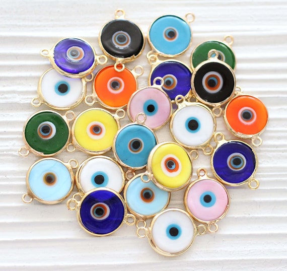 Evil eye connector, navy blue, white, turquoise, pink, evil eye charms, good luck beads, evil eye for bracelets, necklace, DIY jewelry beads