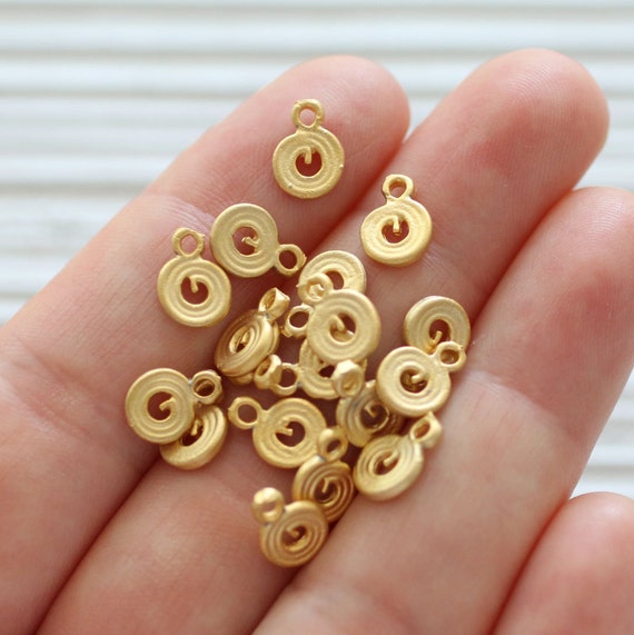 10pc spiral charm, spiral bead, gold charms, round charms, tribal beads, metal charms, round beads, EastVillageSupply, mini charms gold