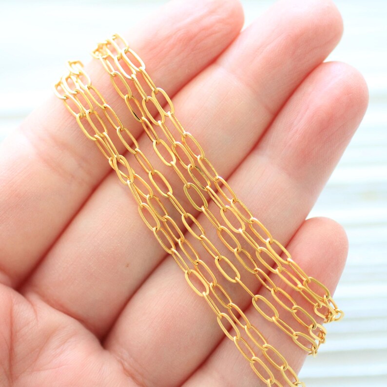 Matt Gold Chain 3.3 Feet 6mm Cable Chain, 24K Gold Plated Matte Gold Chain, Large Link ...