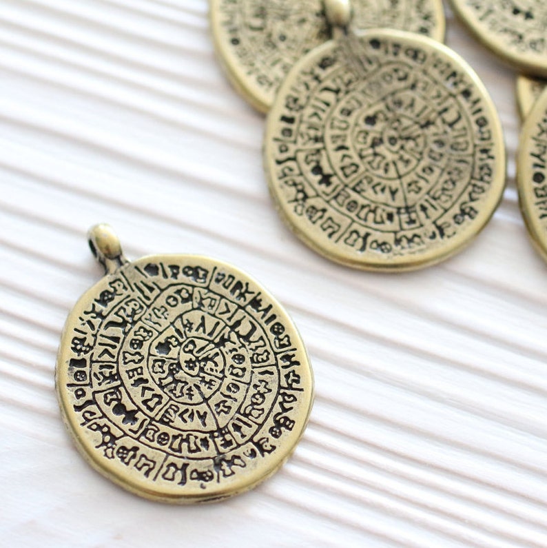 large gold pendant Antique gold tribal pendant gold round pendant hammered metal pendant spiral pendant rustic pendants boho pendant