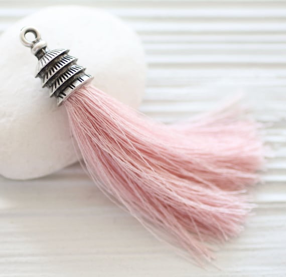 Pink silk tassel pendant, baby pink tassel with silver cap, pink blush, mala tassel, purse tassel, jewelry tassels, decorative tassels, N35