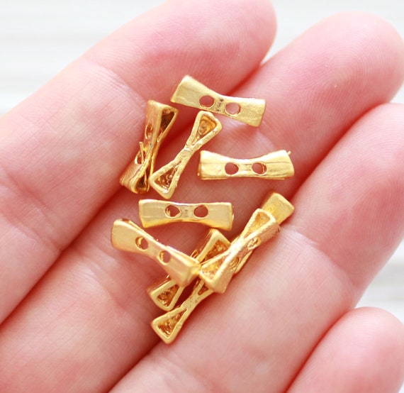 10pc bow tie spacer beads gold, slider beads for bracelets, bead spacer for necklaces and bracelet, DIY jewelry findings, gold spacer beads