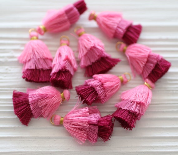 2pc pink maroon burgundy layered tassels, earrings tassels, necklace tassel pendant, keychain tassel charm, dangle, pink tassel