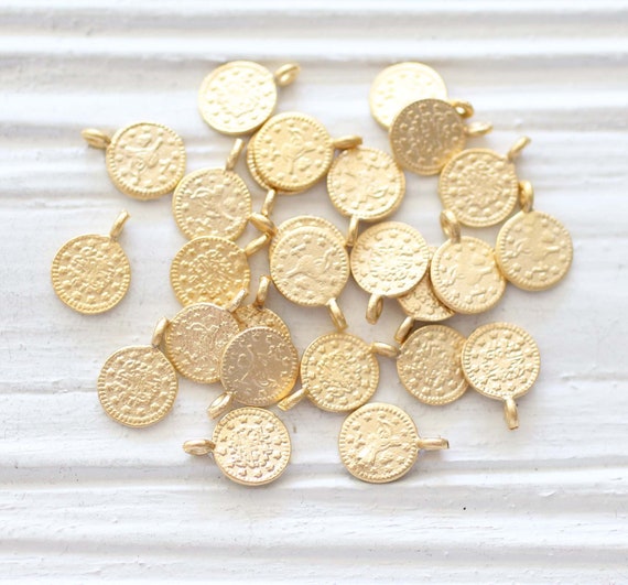 10pc Coin Charm Gold Coin Disc Beads 