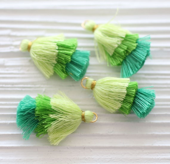 2pc multi layer tassels, green layered tassels, earrings tassels with jump ring, bracelet necklace tassels, mala tassel pendant