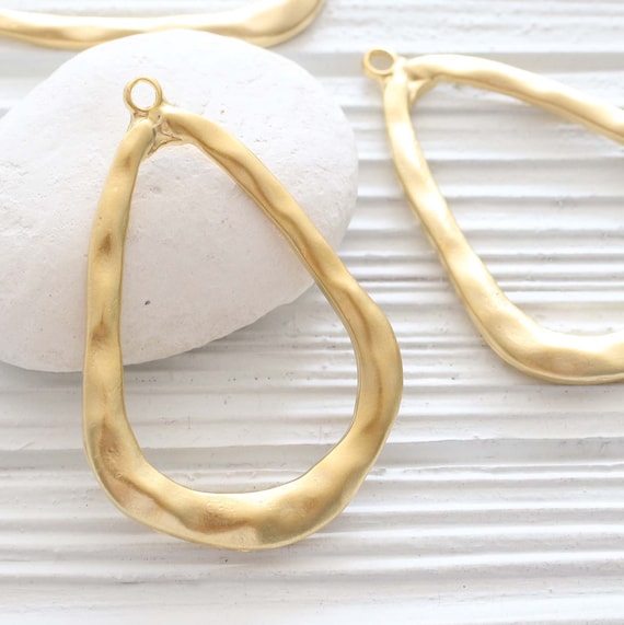 Organic shaped drop pendant, earrings teardrop loops, earring hoops, gold drop chandelier pendant, hammered pendant gold, tear drop pendant