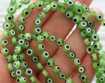 30pc-6mm green evil eye beads, lucky evil eye bracelet beads, green beads, flat glass beads, necklace beads, round evil eye beads,DIY, EE6