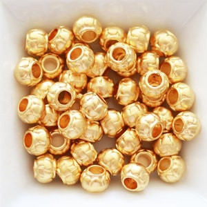 10pc rondelle beads gold, large metal beads, heishi beads, gold barrel beads, bracelet beads, spacer beads, large hole necklace beads