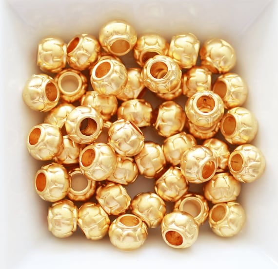 10pc rondelle beads gold, large metal beads, heishi beads, gold barrel beads, bracelet beads, spacer beads, large hole necklace beads