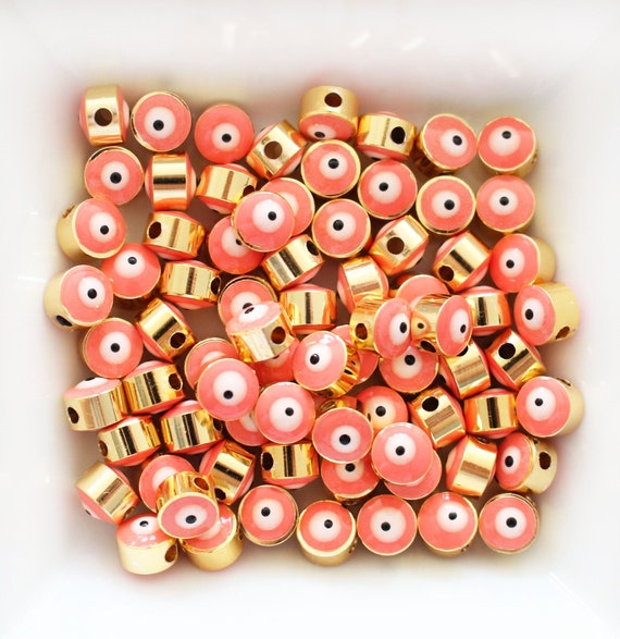 5pc, 7mm blush evil eye beads, round blue evil eye beads, DIY earrings beads, lucky beads, necklace, bracelet slider beads,spacer beads,EE7M