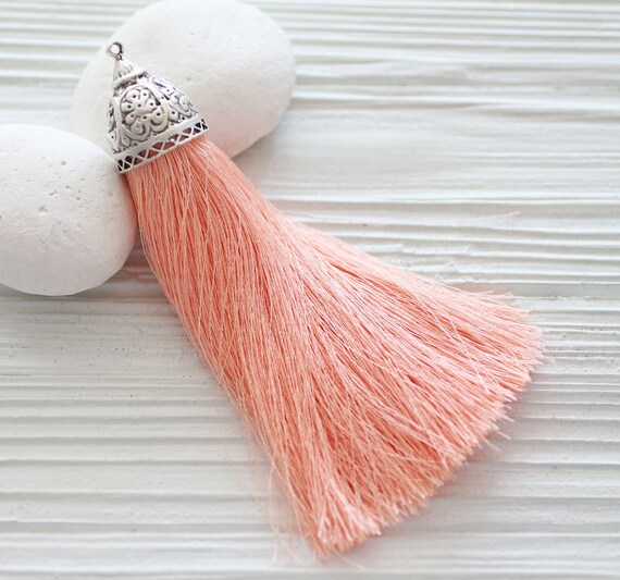 Extra large blush tassel with rustic silver tassel cap, powder pink, peach tassel, jewelry tassel, knob decor, necklace tassel pendant, N60