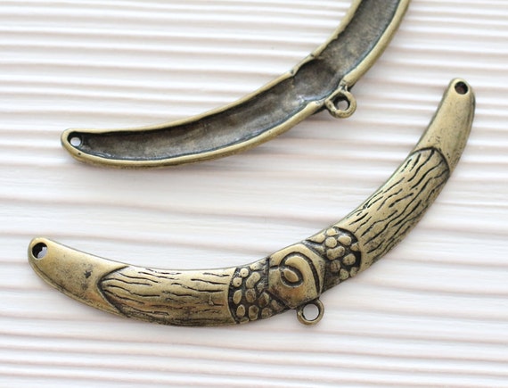 Antique gold crescent pendant, flower antique bar, large metal collar, tribal bar connector, antique crescent, necklace bar,large connectors