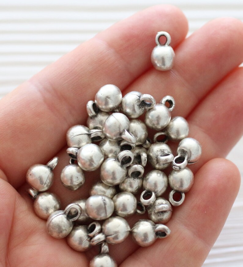 10pc silver beads, bracelet charms, earring beads, ball beads, tiny beads, silver charms, metal charms, boho charms, earring charms, rustic image 2