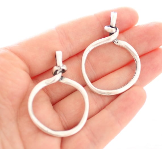 2pc silver ring pendants, round pendant with top knot loop, circle pendants, ring connector, jewelry links, round pendants, rustic, unique