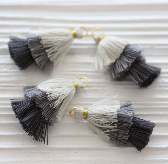 2pc multi layer gray tassels, earrings tassels with jump ring, necklace tassels, mala tassel pendant, bracelet dangle tassel