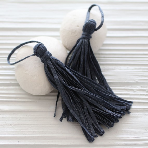 Dark navy gray tassel, navy tassel, shimmer tassel, hand made, cotton blend tassel, decorative tassel, jewelry tassel, tassel, gray findings