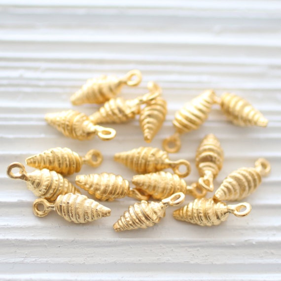 10pc spiral charms, seashell charms, matte gold spiral earrings charms, bracelet charms, gold charms, just dangles, mini pendant, sea charms