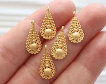 10 dijes colgantes, dijes de collar con forma de lágrima, dijes de lágrima de oro, dijes colgantes para aretes, dije de lágrima de filigrana grande, dije de gota de oro