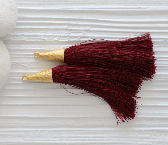 Burgundy tassel, red wine, keychain tassel, tassel with cap gold, plum silk tassel pendant, jewelry tassels, dangle necklace mala tassel,N59