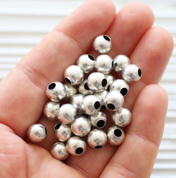 10pc rondelle beads 7mm, silver heishi beads, spacer beads silver, silver  rondelle, metal spacer beads, metal large hole beads, bead spacers