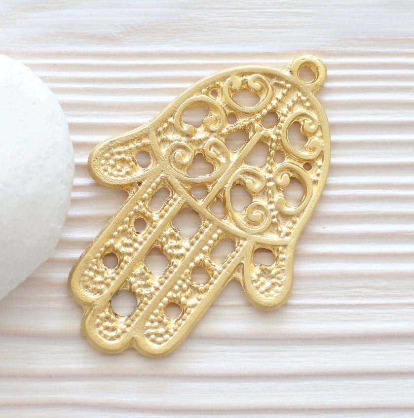 Hamsa pendant, gold Hamsa, filigree Hamsa, large gold pendant, Hamsa ...