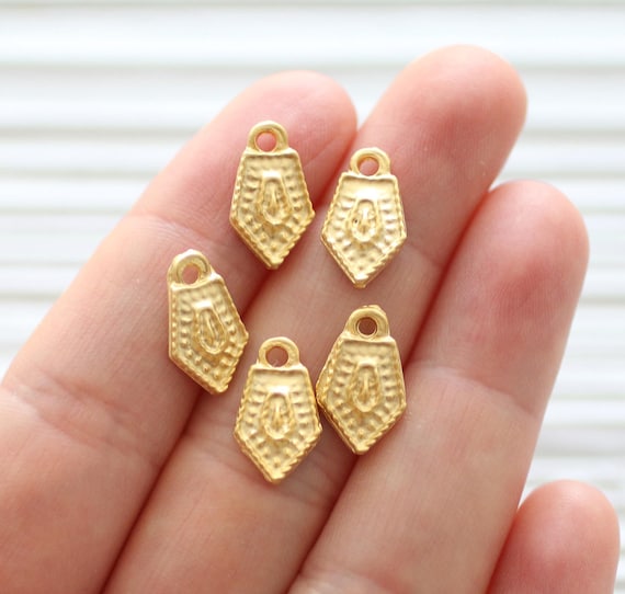 10pc tribal charms, hammered charms, gold charms, earrings dangle, rustic charms, necklace charm, large hole charm, dagger spike charm