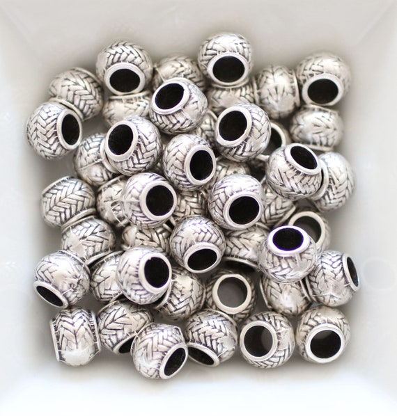 10pc rondelle beads 6mm, silver heishi beads, spacer beads silver, silver  rondelle, metal spacer beads, metal large hole beads, bead spacers