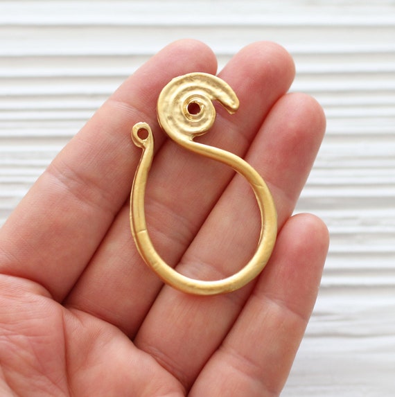 Spiral pendant connector, asymmetric pendant, tribal pendant gold, rustic pendant, matte gold tear drop pendant charm, teardrop