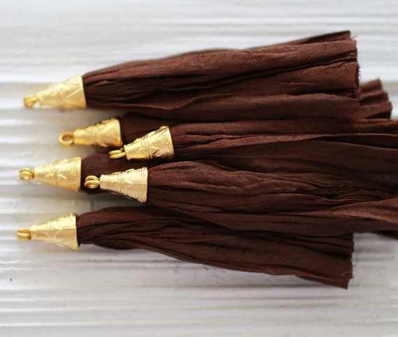 Dark brown sari silk tassel, silk tassel, coffee brown, gold cap sari silk tassel, brown tassel, jewelry tassel, necklace tassel