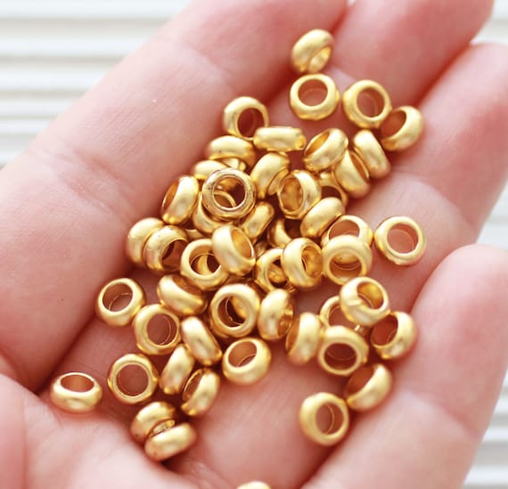 10pc gold heishi beads, 6mm, organic shaped gold rondelle beads, matte gold beads, metal spacer beads, large hole beads, round beads, M2