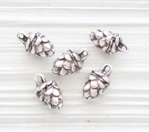 5pc pineapple charms, silver pineapples, fruit charms, bracelet charms for summer, earring charms, silver dangle charms for necklaces